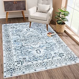 Bloom Rugs Caria Washable Non-Slip 9x12 Rug - Blue Traditional Area Rug for Living Room, Bedroom, Dining Room, and Kitchen - Exact Size: 9' x 12' Rugs Washable, 4x6 Rug, Furniture Scratches, Area Rug For Living Room, Teal Area Rug, Traditional Area Rug, Living Room Area Rugs, Rug For Living Room, Rug Stain