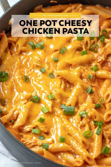 One Pot Cheesy Chicken Pasta is creamy and simple to make with just a few ingredients and one pan for easy clean up. It's the perfect weeknight dinner! Cheesy Chicken Pasta, Pan Dinners, Cheesy Pasta, Chicken Quesadillas, Cooked Chicken, Chicken Pasta Recipes, Menu Board, Easy Lunch, Easy Pasta Recipes