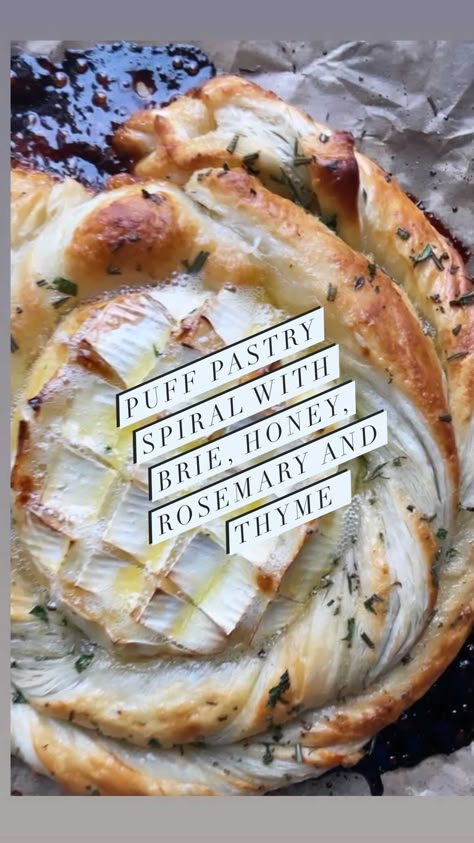 dianemorrisey on Instagram: Melty Brie, and Salty Sweet Puff Pastry baked with Honey and lots of fresh herbs is probably the easiest and most impressive appetizer… Honey And Brie, Brie Apple Puff Pastry, Diane Morrisey Recipes, Puff Pastry Spiral With Brie, Baked Brie In Puff Pastry, Brie Jam Puff Pastry, Baked Brie In Puff Pastry Honey, Caramelized Onion Brie Puff Pastry, Sweet Puff Pastry