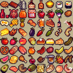 [OC] [CC0] Food sprites. Pixel Game Assets, 16 Bit Pixel Art, Pixel Sprites, Pixel Art Food, How To Pixel Art, Image Pixel Art, Zestaw Ikon, Game Textures, Piskel Art