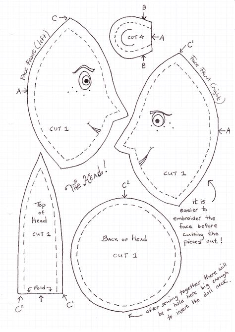 Coraline Head.pdf Coraline Doll Pattern, Diy Rag Dolls, Doll Template, Paper Doll Printable Templates, Fabric Doll Pattern, Coraline Doll, Body Template, Making Dolls, Doll Patterns Free