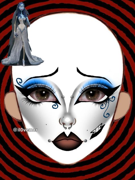 Corpse Bride Inspired Makeup, Corpse Bride Makeup, Creepy Clown Makeup, Goth Eye Makeup, Makeup Charts, Funky Makeup, Makeup Drawing, Cute Eye Makeup, Makeup Face Charts