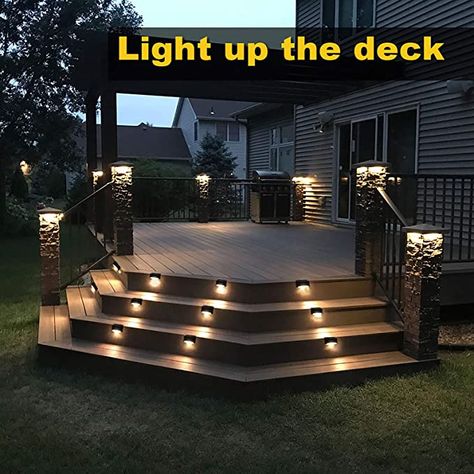 Phereu Solar Deck Lights Outdoor, 16 Pack Solar Step Lights LED Waterproof Patio Decor Solar Lights for Railing, Stairs, Fence, Post, Yard and Driveway, Warm White Deck Lighting Ideas, Deck Stair Lights, Deck Step Lights, Solar Step Lights, Solar Powered Garden Lights, Solar Fence Lights, Step Lights, Deck Steps, Outdoor Structure