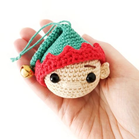 Crochet Elf Bauble Pattern (Free!) Crochet Elf Ornament Free Pattern, Crochet Elf Ornament, Buddy The Elf Crochet, Crochet Christmas Characters, Crochet Baubles Pattern Free, Ornament Crochet Patterns Free, Crochet Elf Pattern Free, Elf Crochet Pattern Free, Crochet Christmas Baubles Free Pattern