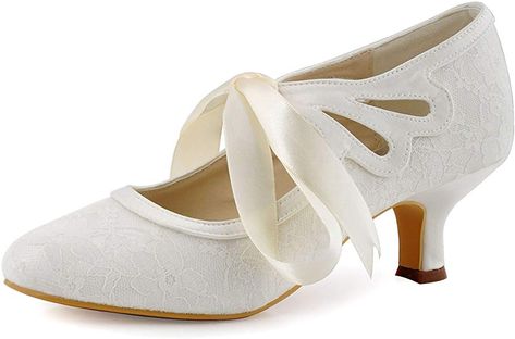 Elegantpark HC1521 Women Mary Jane Mid Heel Satin Pumps Cut-Out Closed Toe Lace Wedding Bridal Shoes Champagne US 7: Amazon.ca: Shoes & Handbags Amazon Wedding, Bridal Shoes, Wedding Shoes, Pumps, Heels, Lace