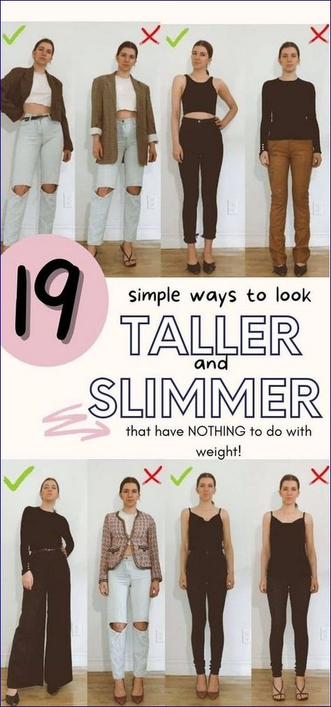 How to Dress to Look Thinner: 23 Slimming Fashion Tips That Work! Outfits For A Short Torso, 5’1 Height Women Outfit, How To Dress Taller, What To Wear For Pictures Women, How To Make Legs Look Longer, Endomorph Outfits Women, Poses To Look Taller And Thinner, How To Look Taller Outfits, Short Waisted Fashion Tips