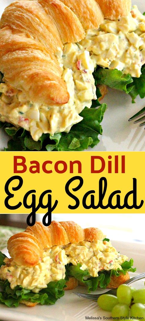 Dill Egg Salad, Food Recipes Appetizers, Bacon Egg Salad, Salad Recipes With Bacon, Egg Salad Sandwich Recipe, Salad Cucumber, Bacon Salad, Egg Salad Sandwiches, Egg Salad Recipe