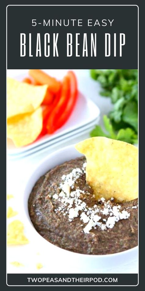 A perfectly spicy and appetizing dip full of black beans, jalapeño, cilantro, lime juice, and more! With less than 5 minutes of prep time, you will have a delicious pantry friendly dip bursting with flavor! Goes great with tortilla chips, crackers, or veggies! Save this pin! Mexican Apps, Black Bean Dip Recipe, Meatless Food, Fun Appetizers, Bean Dip Recipe, Dips Recipes, Bean Dip Recipes, Black Bean Dip, Black Bean Recipes