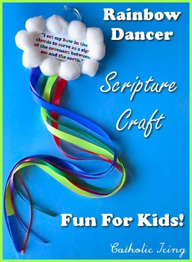 Rainbow Bible Craft- make rainbow ribbon dancers! Available with free scripture printable on clouds. Fun, cute, and educational! :-) Awana Crafts, Scripture Crafts, Rainbow Bible, Sunday School Projects, Children's Church Crafts, Bible Story Crafts, Preschool Bible, Bible School Crafts, Rainbow Ribbon