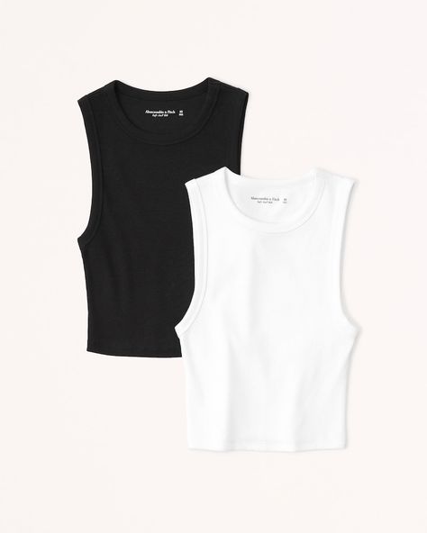 Women's 2-Pack Essential Rib Crew Tanks | Women's Tops | Abercrombie.com Floral Lace Tank Top, Simple Closet, Satin Tank Top, Loungewear Outfits, Summer Capsule Wardrobe, Summer Capsule, Casual Work Outfits, Lace Tank Top, Colby