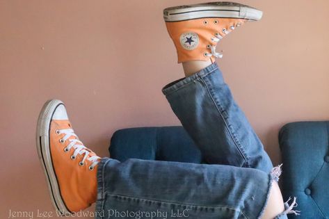 Peach Converse tennis shoes against a pink wall, from a Lifestyle Photography session. Jennyleewoodwardphotographyllc.com Peach Converse, Peach Shoes, Converse Tennis Shoes, Converse Outfit, Outfits With Converse, Pink Wall, Pink Walls, Chuck Taylor Sneakers, Photography Session