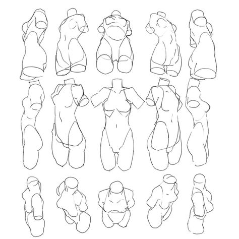 Breaking Things Down Into Shapes, Torso Angles, Draw Torso, Character Structure, Figure Drawing Practice, Character Designing, Female Anatomy Reference, Body References, Anatomy Practice