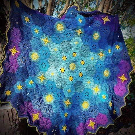 Galaxy Blanket Crochet, Starry Night Crochet Blanket, Crochet Witchy Stuff, Tangled Crochet, Galaxy Crochet, Crochet C2c Blanket, Celestial Crochet, Maxi Skirt Crochet, Space Crochet