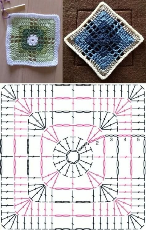 Granny Square Crochet Patterns Free, Crochet Stitches Diagram, Crochet Bedspread Pattern, Crochet Motif Patterns, Crochet Bedspread, Pola Sulam, Crochet Square Patterns, Granny Squares Pattern, Granny Square Crochet Pattern