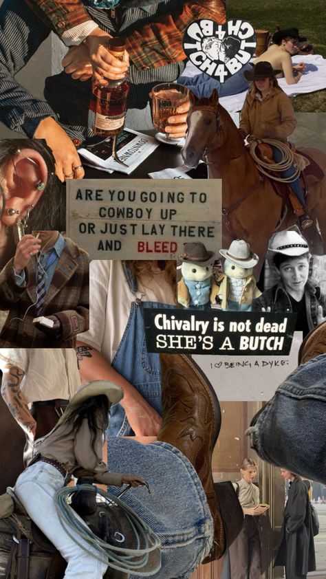 #butch #butchcowboy #lesbian #cowboy Lesbian Cowboy, Butch Aesthetic, Stems And Studs, Lesbian Colors, Lesbian Art, Cowboy Up, Sea Shells, Favorite Character, Cowboy