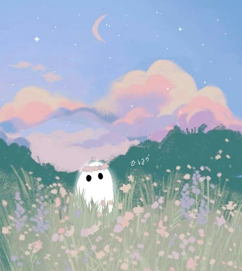 Ghost Art Cute, Cute Ghost Art, Art Psychology, Space Phone Wallpaper, Ghost Art, Cute Ghosts, Little Ghost, Ghost Cat, Apple Watch Wallpaper