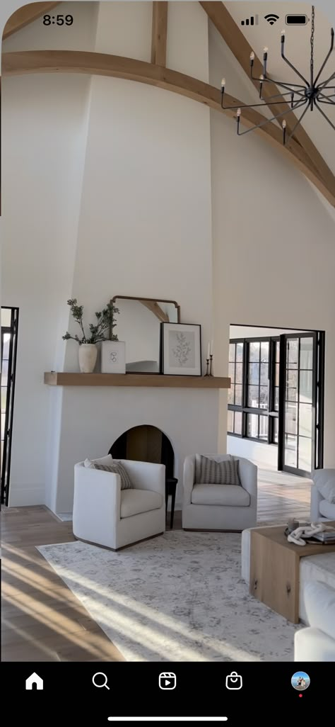 Tile Backsplash Fireplace, Tall Stucco Fireplace, Spanish Stucco Fireplace, Stucco Interior Fireplace, Tall Plaster Fireplace, Modern Tudor Fireplace, Modern Organic Mantle, Arched Fireplace Ideas, Modern Spanish Fireplace