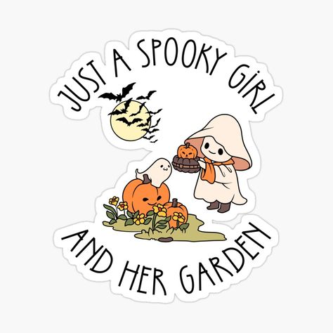 Get my art printed on awesome products. Support me at Redbubble #RBandME: https://www.redbubble.com/i/sticker/Just-A-Spooky-Girl-And-Her-Garden-Cute-Gardening-Ghost-Halloween-All-Year-by-TonysTreehouse/161413733.EJUG5?asc=u Spooky Spring, Halloween All Year, Ghost Design, Garden Girls, Ghost Halloween, Fall Ideas, Comfort Color, Autumn Inspiration, Halloween Ghosts