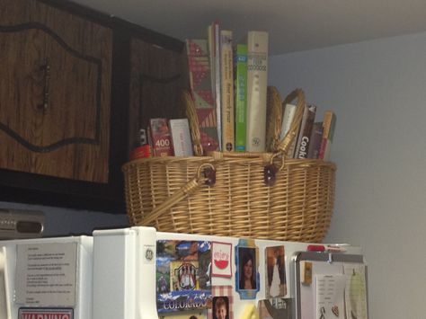 . Baskets On Top Of Fridge, Baskets Above Fridge, On Top Of Fridge, Kitchen Cabinet Display, Top Of Fridge, Above Fridge, Top Of Kitchen Cabinets, Miami Apartment, Display Basket