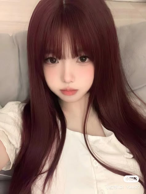 Long Asian Hair With Bangs, Hairstyles For Latinas, Box Braids Large, 2k Fashion, Braids Large, Chinese Bangs, Coquette Gyaru, Princess Hairstyle, Chinese Makeup