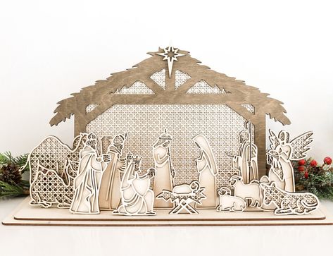 Boho Christmas Decor, Custom Metal Art, Jesus Birthday, Laser Cut Wood Crafts, Nativity Ornaments, Christmas Nativity Scene, Boho Christmas, Christmas Nativity, Nativity Set