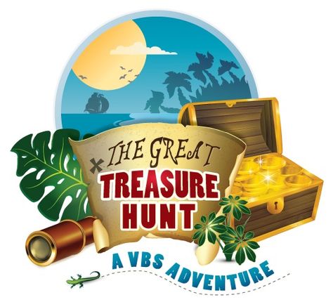 Do-it-Yourself VBS Program: "The Great Treasure Hunt" Vbs Treasure Theme, Treasure Hunt Vbs, Treasure Theme, Sunday School Themes, Bible School Themes, Camp Vbs, Mystery Island, Vacation Bible School Themes, Treasures In Heaven