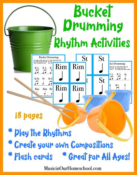 The Incredible Benefits of Including Bucket Drumming in your Homeschool - Music in Our Homeschool Cardio Drumming, Homeschool Styles, Bucket Drumming, Rhythm Activities, Music Lessons For Kids, Elementary Music Lessons, Homeschool Music, Music Curriculum, Elementary Music Classroom