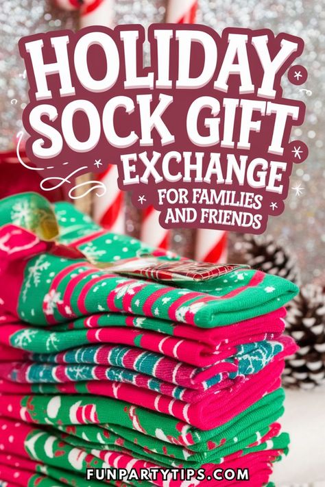 Sock Christmas Gift Exchange, Sock Exchange Game, Office Gift Exchange Games, Christmas Office Games, Kids Gift Exchange, Christmas Activities For Adults, Christmas Socks Exchange, Holiday Gift Exchange Games, Holiday Socks Gift