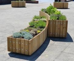 Street Planters, Curved Planter, Timber Planters, Moon Garden, Street Design, Edible Garden, Raised Garden Beds, Raised Garden, Garden Paths