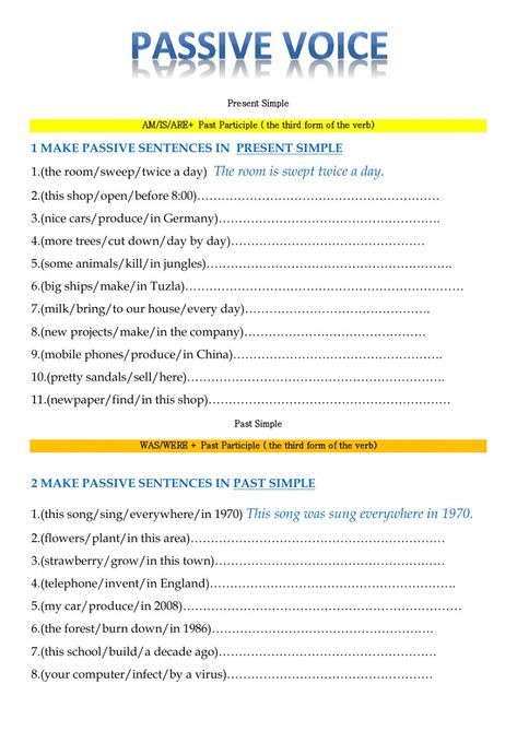 Passive Voice Exercises, Passive Voice Worksheet, English Printables, English Grammar Test, English For Students, Active And Passive Voice, English Grammar Exercises, Passive Voice, Esl Teaching Resources