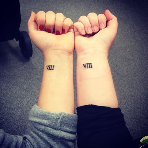 Roman numeral eight sister tattoos because we were both born on the 8th. 8 Roman Numeral Tattoo, Roman Numeral 8 Tattoo, Eight Tattoo, Roman Numerals Tattoo, Numerals Tattoo, Tattoo Sister, Sister Ideas, Ab Tattoo, Roman Numeral Tattoo