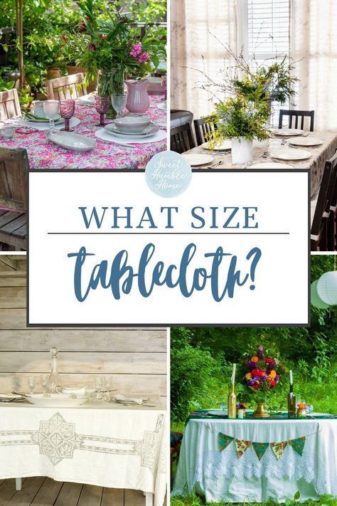 Discover the answer to "What size tablecloth do I use?" in this comprehensive guide, covering tablecloth sizes, measurements, and color selection tips for the perfect table setting! #tablecloths, #tableclothsize, #settingthetable, #partytips Round Table Cloth Ideas For Home, What Size Tablecloth Do I Need, Round Tablecloth Sizes, Tablecloth Size Chart, Tablecloth Ideas, Boho Outdoor Space, Spring Table Settings, Table Measurements, Terrazzo Design