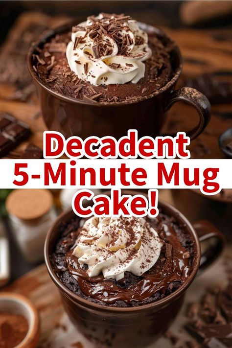 Easy Chocolate Fudge Mug Cake Recipe - Ready in 5 Minutes! Easy Chocolate Cake In A Mug, Dark Chocolate Mug Cake, Brownie In A Mug Recipe Microwave, Chocolate Mug Cake Microwave, Chocolate Brownie Mug Cake, Cake In A Mug Microwave, Gooey Chocolate Mug Cake, Easy Microwave Desserts, Microwave Chocolate Fudge