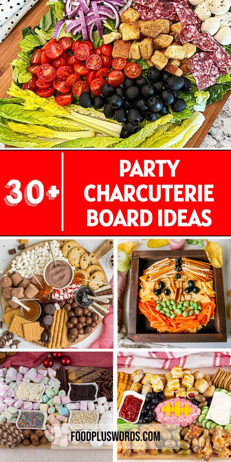 Looking for some super cool ideas to elevate your snack game at the next party? Say hello to these Fun Charcuterie Board Ideas that are not only easy and simple to put together, but also look totally impressive! From savory meats and cheeses to sweet treats and fruits, these charcuterie board concepts have got you covered.  | Charcuterie Board Ideas For Parties | Charcuterie Board Types | What To Put On A Charcuterie Board List | Charcuterie Board Ideas | Super Bowl Themed Charcuterie Board, Lunch Meat Charcuterie Board Ideas, Savory Boards Ideas, Party Board Food Ideas, Potluck Charcuterie Board, Chip And Dip Charcuterie Board, Charcuterie Board Dips And Spreads, Birthday Charcuterie Board Ideas, 30 Charcuterie Board