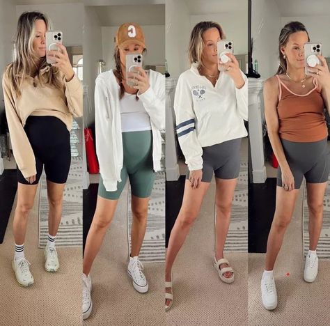 16 Weeks Pregnant Outfit Summer, Bike Shorts Pregnant Outfit, Maternity Bike Shorts Outfit, Pregnant Biker Shorts Outfit, Comfy Maternity Outfits Summer, Biker Shorts Pregnancy Outfits, Shorts Maternity Outfit, Pregnancy Looks Summer, Maternity Biker Shorts Outfit