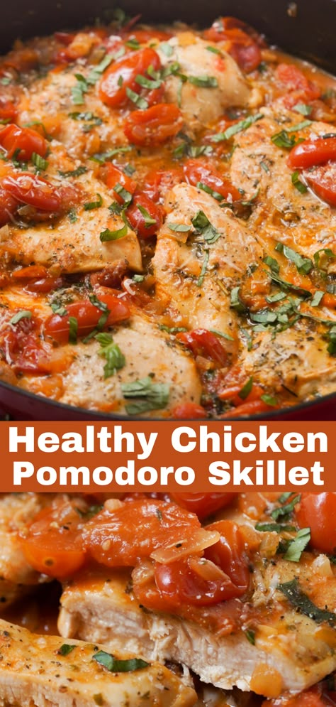 If you’ve been craving Italian fare, look no further than my easy recipe for Chicken Pomodoro. This classic recipe features succulent, white-meat chicken simmered to perfection in a medley of basil, garlic, herbs, and vibrant tomatoes, creating a 1-pot, healthy skillet recipe that will transport your tastebuds straight to Italy — all in just 25 minutes. Andiamo! Chicken Pomodoro, Italian Chicken Breast, Chicken Recipes With Tomatoes, Healthy Skillet Meals, Healthy Skillet, Piccata Recipe, Recipe For Chicken, Chicken Piccata, Weeknight Dinner Recipe