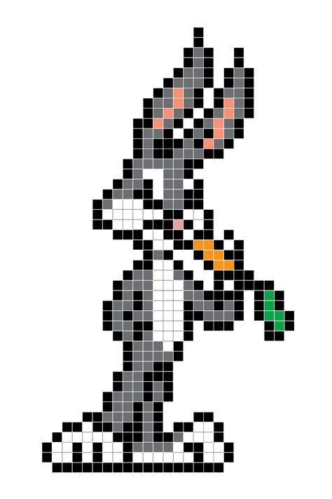 Perler Bead Looney Tunes, Bugs Bunny Perler Beads, Creative Pixel Art, Pixel Cartoon Characters, Pixel Beads Pattern, Pixel Art Cartoon Characters, Pixel Art Movie, Pixel Art Paper, Movie Pixel Art