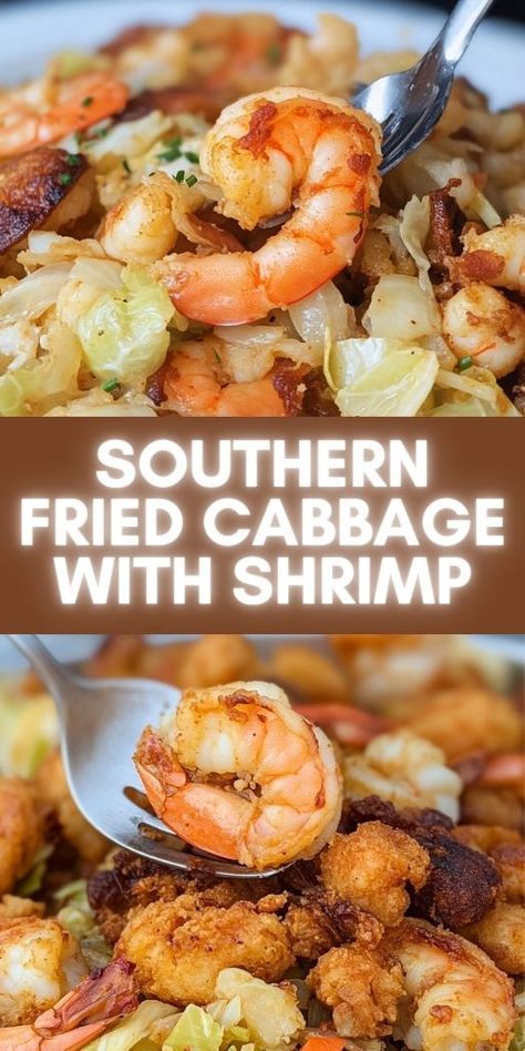 This Southern Fried Cabbage with Shrimp recipe brings together the bold flavors of perfectly sautéed shrimp and crispy fried cabbage, seasoned with savory spices. A quick and easy dish that makes for a hearty dinner, packed with protein and veggies! 🌿🦐 Perfect for weeknight meals or family gatherings, this flavorful Southern recipe will leave everyone coming back for more. 🍽️ #SouthernShrimp #FriedCabbage #SouthernCooking #QuickDinner #ShrimpRecipes #HealthyMeals #ComfortFood #OnePanMeals Southern Fried Cabbage With Shrimp, Fried Cabbage With Shrimp, Crispy Cabbage, Southern Fried Cabbage, Baked Shrimp Recipes, Fried Shrimp Recipes, Cooked Shrimp, Shrimp Sausage, Cooked Cabbage