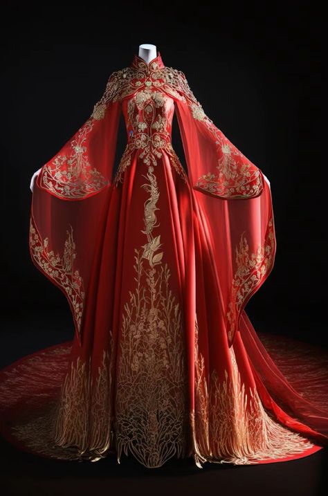 Hanfu Dress Red, Red And Gold Wedding Dress, Red Royal Dress, Chinese Empress Dress, Hanfu Red, Red Chinese Wedding Dress, Red Chinese Dress, Royalty Clothing, Japanese Wedding Dress