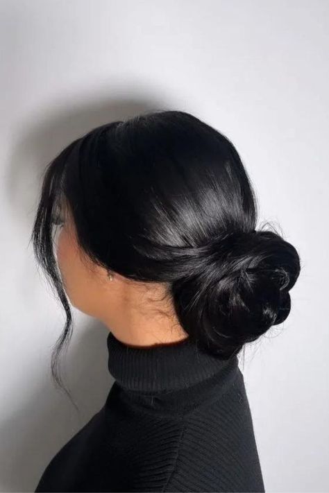 Low Chingon Updo Black Hair Updo, Hair In Bun, Chignon Hairstyle, Chignon Updo, Black Hair Updo Hairstyles, Chignon Hair, Updo Hairstyles, Hair Updo, Hair Updos