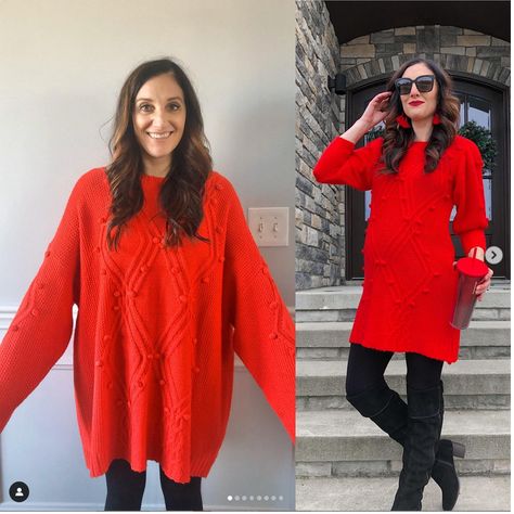 sweater dress refashion Old Jumper Upcycle, How To Take In A Sweater, Sweater Makeover Diy, Upcycle Sweaters Diy Ideas, Upcycle Knit Sweater, Restyling Old Clothes, How To Wear Oversized Sweaters, Diy Sweater Dress, Repurpose Sweater