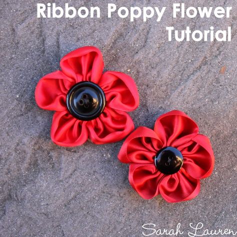 Ribbon Poppy Flower Tutorial Ribbon craft Remembrance Wreath Diy, Making Poppies, Poppy Wreaths, Anzac Art, Knitted Poppy Free Pattern, Easy Flower Craft, Poppy Diy, Poppy Crafts, Friendship Friday