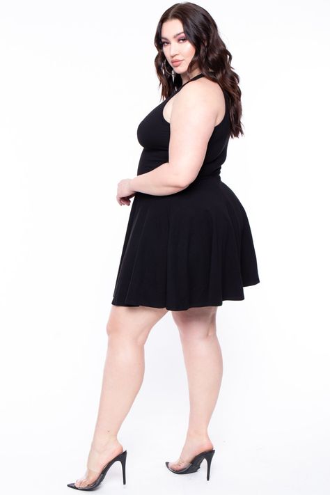 This plus size, stretch knit dress features a high round neckline with a mesh inset detail in front and back, sleeveless cut, and a flared bottom hem.MADE IN USA Content + CareSelf: 95% Cotton & 5% SpandexContrast: 100% PolyesterHand was... Evil Cheerleader, Cute Date Dress, Outfits For Prom, It Must Have Been Love, Black Dress Little, Dress Quotes, Ball Dance, Cocktail Dresses Online, Date Dress