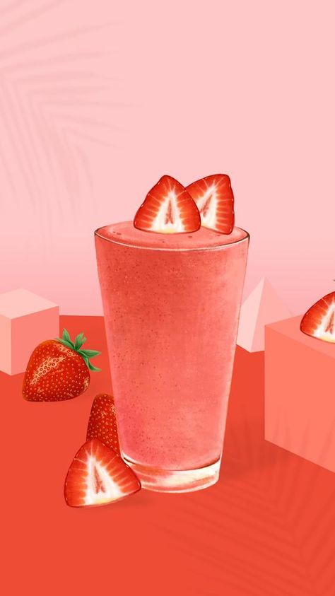 Smoothie Illustration Art, Strawberry Iphone Wallpaper, Smoothie Illustration, Organic Illustration, Iphone Wallpaper Summer, Summer Iphone Wallpaper, Smoothie Glass, Drink Illustration, Strawberry Drinks