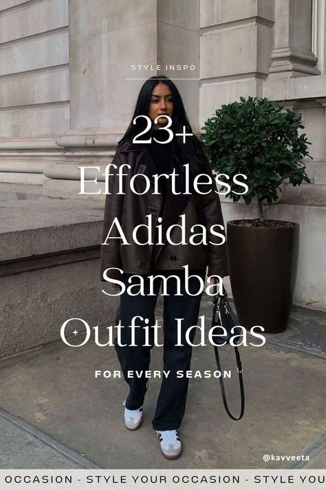 23+ Casual Adidas Samba Outfits for Effortless Everyday Style – Sneaker Outfits. Not sure how to style your Adidas Sambas? I’ve got you! Check out 23+ chic Adidas Samba outfits for autumn, spring, and summer. These casual outfit ideas bring the perfect sporty chic style. Whether you love white Adidas Samba outfits, black Adidas Samba OG looks, or want to pair your Sambas with jeans or leggings, these sneaker outfit ideas are a must for your women’s fashion wardrobe. Adidas Samba Baggy Pants, Jeans Samba Outfit, Adidas Sambas With Shorts, Samba Airport Outfit, Samba And Jeans Outfit, Og Sambas Adidas Women Outfit, Sambas And Leggings Outfit, Women’s Outfits With Sambas, How To Wear Sambas