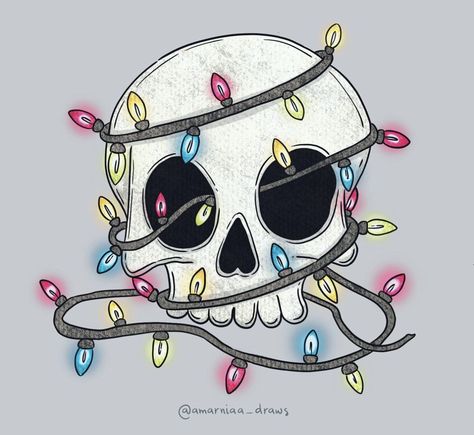 Christmas Lights Drawing, Christmas Tattoo, Goth Wallpaper, Creepy Christmas, Spooky Tattoos, Halloween Everyday, Halloween Artwork, Goth Art, Skull Drawing