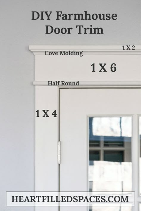 How to update builder grade door casings to Farmhouse/Craftsman style trim. Follow this simple tutorial for a DIY Door Casing upgrade. French Door Makeover, Farmhouse Door Trim, Craftsman Style Trim, Diy Window Trim, Farmhouse Trim, Farmhouse Craftsman, Interior Window Trim, Interior Door Trim, Trim Ideas