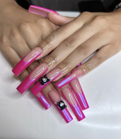 Neon Nails Long Square, Neon Long Acrylic Nails, Long Neon Nails, Neon Pink Outline Nails, Neon Pink Long Nails, Neon Pink Abstract Nails, Bling Nail Art, Neon Hair, Neon Nails