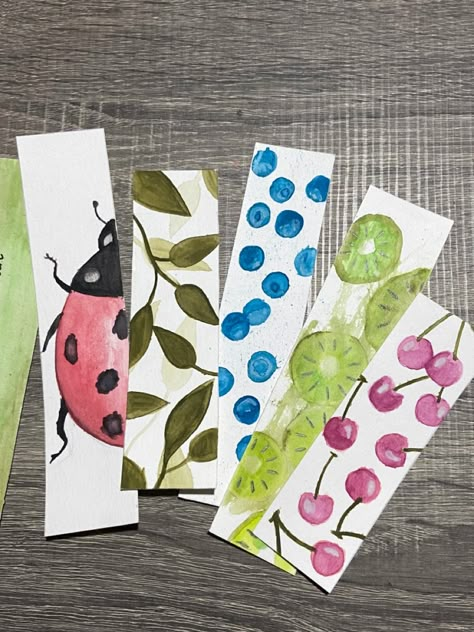 Waterpaint Bookmark, Watercolor Bookmarks Diy, Bookmarks Fruit, Food Bookmarks, Fruit Bookmark, Bookmarks Diy, Handmade Bookmarks Diy, Diy Crafts Bookmarks, Bookmark Ideas