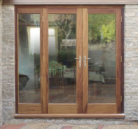 Oak French patio doors Wood Sliding Doors Exterior, Sliding French Doors Patio Wood, Exterior Doors Backyard, Glass Door Exterior Patio, French Door Wood, French Doors To Deck Wood, Modern French Doors Exterior, Doors To Outside Patio, Wood French Doors Exterior